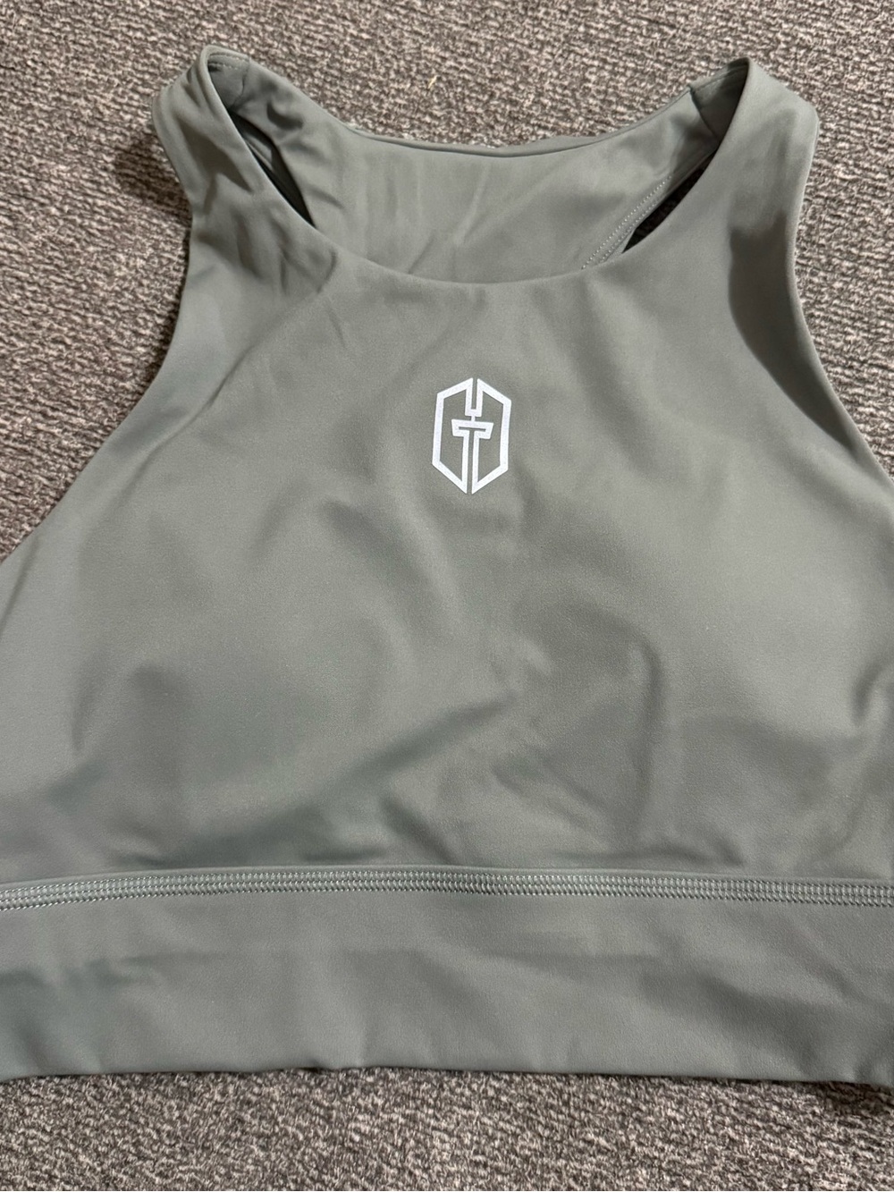 High-Neck Olive Green Performance Sports Bra